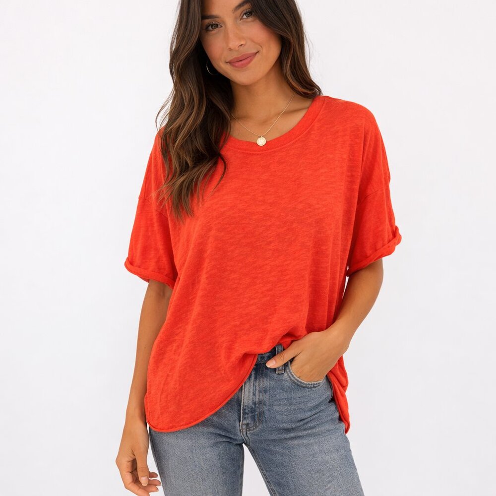 Free People We The Free Cassidy Tee S Orange Oversized Crew Neck